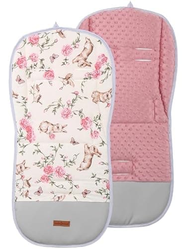 Image of BABYMAM Universal Double Sided Pram Seat Liner Pushchair Buggy Pink/Secret Garden