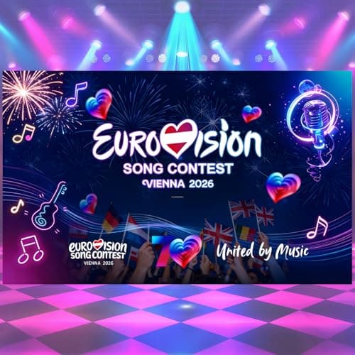 Image of Eurovision 2026 Banner Party Decorations, Eurovision Show Contests Flag Banner 72x43.3 Inch for Celebration 70th Anniversary Themed Flag Banners Home Garden Bar Street Decor
