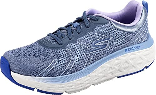 Image of Skechers Women's MAX Cushioning Delta Road Running Shoe, Blue Textile/Lavender Trim, 5 UK