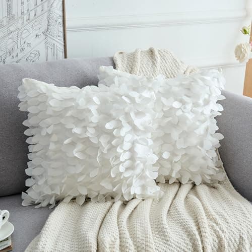 Image of Uxcell 2 Pack 3D Sequin Leaf Cushion Covers 45x45 cm, Sparkle Glitter Decorative Throw Pillow Cases for Sofa Bedroom Living Room Beige