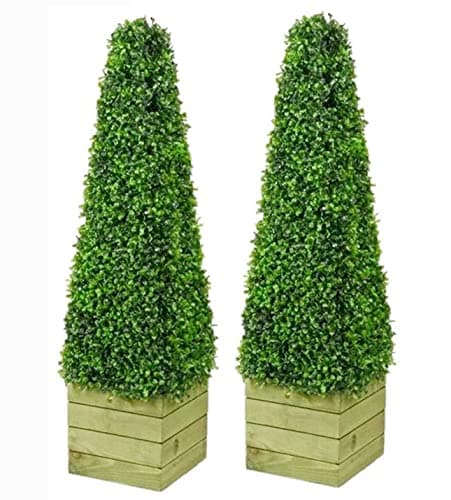Image of SASONS® Pair of 3Ft Pyramid Cone Tree, Quality Boxwood Planter Topiary Tree, Evergreen Artificial Plants/Trees Ideal for Indoor/Outdoor Decoration [2 x 3ft Pyramid Trees]