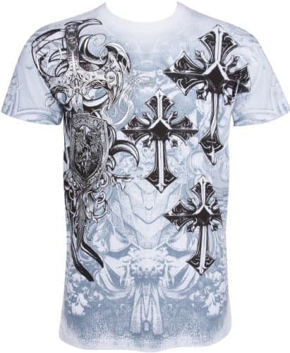 Image of Sakkas TG527T Cross, Sword and Shield Cotton Mens T-Shirt - White/XX-Large