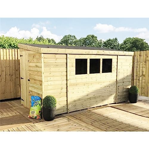 Image of 9 x 6 REVERSE Garden Shed Pressure Treated T&G PENT Wooden Garden Shed + 3 Windows + Single Door (9' x 6' / 9ft x 6ft) (9x6)