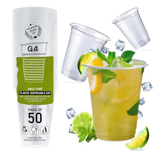 Image of G4GADGET 50x 180ml Plastic Disposable Cups – Clear Drink Cups for Office, Picnics, Parties, Travel & Everyday Use | Ideal for Juice, Tea, Soft Drinks, Water & More