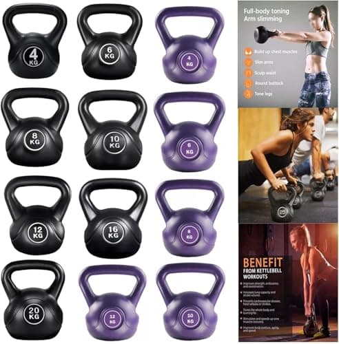 Image of Vinyl Kettlebell Weight Set Kettlebells Exercise Home Gym Fitness Workout 4-20kg | Heavy Weight Kettle Bell for Strength Cardio Training - Kettlebells for Home and Gym Fitness Workout (Black, 4 KG)