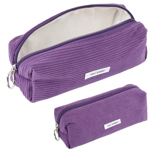 Image of Deepton Pencil Case, Corduroy Cute Pencil Case, Pencilcase, Pen Pouch, Portable Stationery Pencil Bag, Makeup Bag, School Pencil Cases, Stationery Pouch for Girls Women Teenage College Exams - Purple