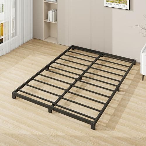Image of VERFARM 8cm Low 4ft6 Double Bed frame, Metal Bed 135x190 cm, Double Size Heavy Duty Metal Platform Bed Frame with Steel Slat Support, No Box Spring Needed,Easy Assembly, Noise Free, Black