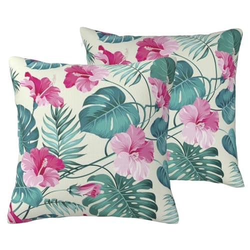 Image of AUBKFELD palm tree leaf Printed 2-PCS Cushion Cover Square Pillowcase 45x45 CM Soft Linen Throw Pillow Covers Case Decorative for Living Room Sofa Couch Bed Bench