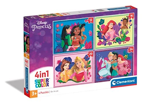 Image of Clementoni - 21517-4 In 1 Supercolor Puzzle - Disney Princess - 12+16+20+24 Pieces, Jigsaw Puzzle For Kids Age 3, Puzzle Cartoon, Made In Italy