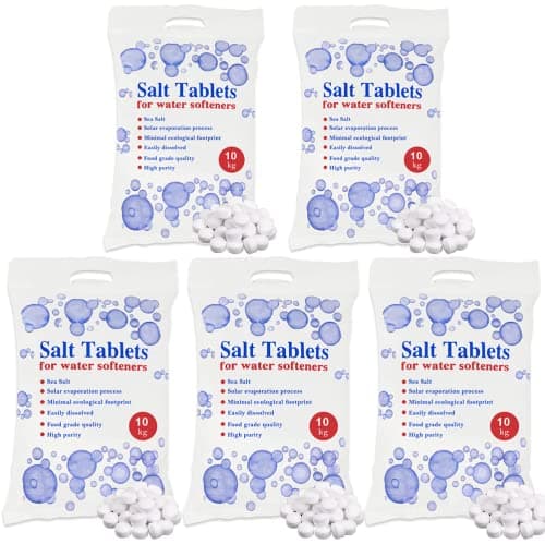 Image of HSD 10 kg Salt Tablets, water softener tablets 10kg, Food Grade, Compatible to All Water Softener Machines, salt tablet water softener, 100% Genuine British Salt Tablet (5 Bags, 10 KG)