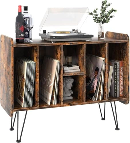 Image of Garden 4 you Record Player Stand,2-Tier Vinyl Record Storage,6 cube Turntable Stand Holds Up to 250 Albums,Vinyl Record Holder Cabinet for Living Room End Side Table Holder Unit(Brown)
