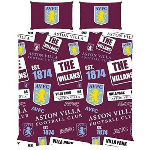 Image of Aston Villa Double Duvet Football Club Patch Bedding Cover Set