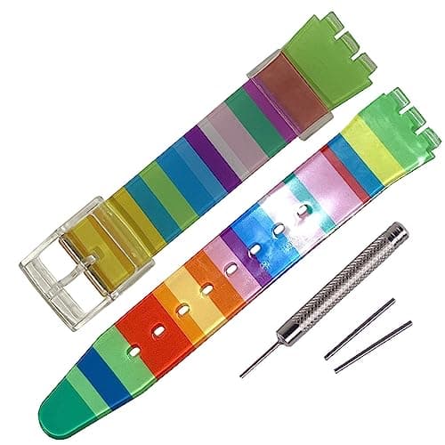 Image of Rihahisy Silicone Rubber Watch Strap/Watch Band Replacement for Swatch (17mm, Rainbow)