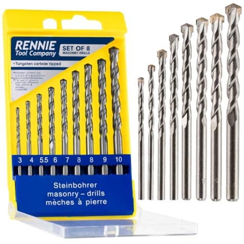 Image of Rennie Tools - 8 Piece Tungsten Carbide (TCT) Masonry Drill Bit Set for Concrete Brick Porcelain Ceramic Tile Plastic Wood (3 4 5.5 6 7 8 9 & 10mm)