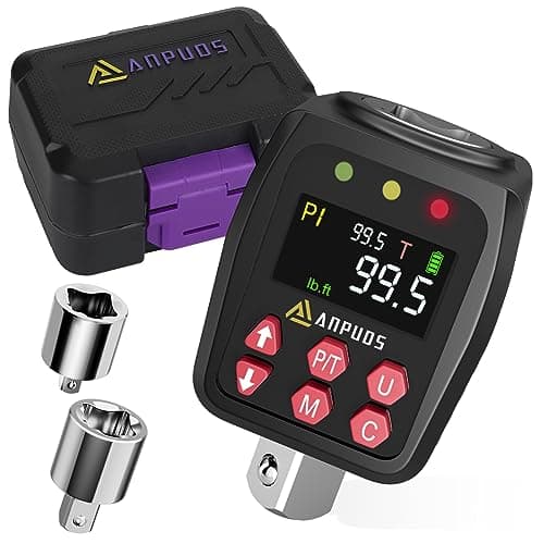 Image of ANPUDS 1/2" Digital Torque Adapter, 5-99.5Ft-lb/6.75-135Nm, Digital Torque Wrench Converter with ±1% Accuracy, Preset Value, Data Storage, Buzzer & LED Indicator, 3/8'' & 1/4'' Adapters for Motorcycle
