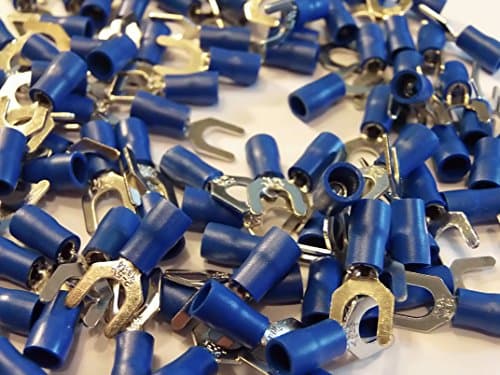 Image of 5.3 blue fork terminal crimp connector (for 5mm bolt or screw) 25 50 100 pack (25)