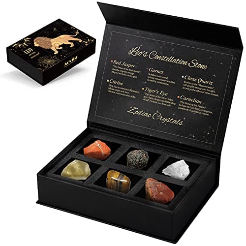 Image of Leo Crystals Gift Set, Zodiac Signs Healing Crystals Birthstones with Horoscope Box Set Leo Astrology Crystals Healing Stones Gifts
