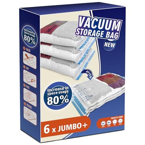 Image of Storage Master Space Saver Bags for Travel and Home Reusable Vacuum Storage Bags Save 80% More Storage Space Work with Vacuum Cleaner, 6 Jumbo Plus No Pump