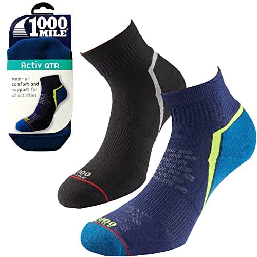 Image of 1000 Mile Activ QTR Mens Sports Running Outdoor Ankle Single Layer Gym Workout Socks (Medium UK6-8.5, Black)