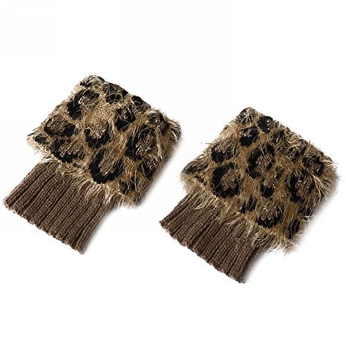 Image of Women Fashion Leopard Faux Fur Boot Cuff Short Knitted Topper Leg Warmers - brown - One Size
