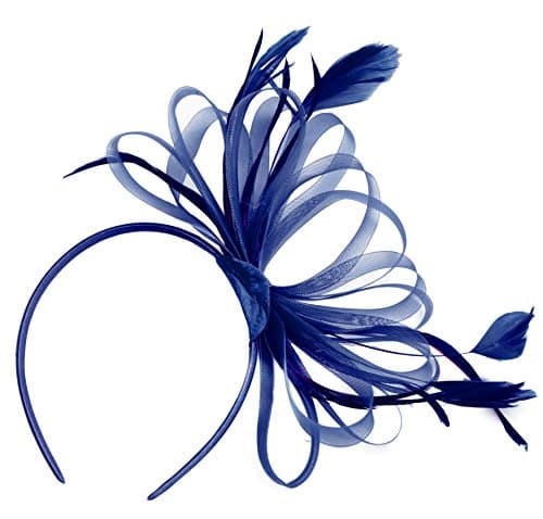 Image of Caprilite Navy Blue Fascinator Headband Large Wedding Ascot Races Net Hat Feathers
