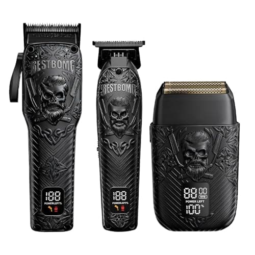 Image of Professional Cordless Mens Hair Clippers & Beard Trimmer and Electric Shavers Kits & Sets,Metal Hair Clippers Cutting Grooming Kit with Long Battery Life for Family Barber Use (Black)