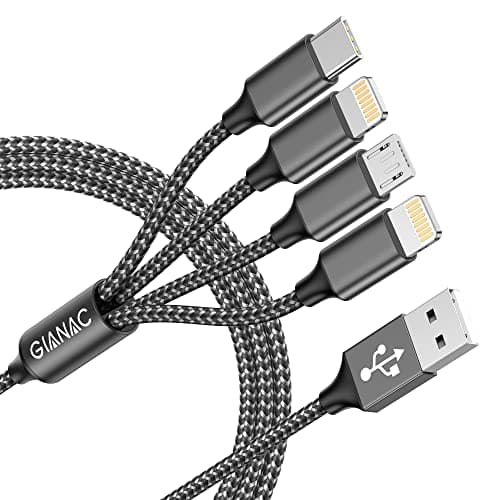 Image of Multi Charger Cable, 4 in 1 Charger Cable [1.2M] Multiple USB Cable with Lightning Cable Micro USB C Connector for iPhone 12/11/XS,Samsung S20 S10 S9 S8,Huawei,Nexus,Nokia -Grey