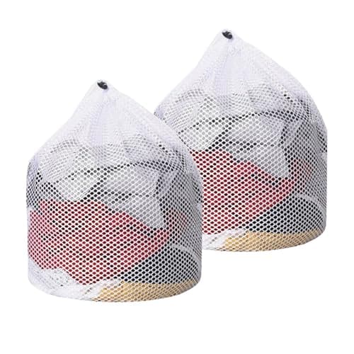 Image of 2 Pcs Mesh Laundry Bags,30 x 40 cm Net Laundry Bags with Drawstring,Reusable Machine Washable White Net Washing Backpack for Home Travel Hotel College Dorm Apartment