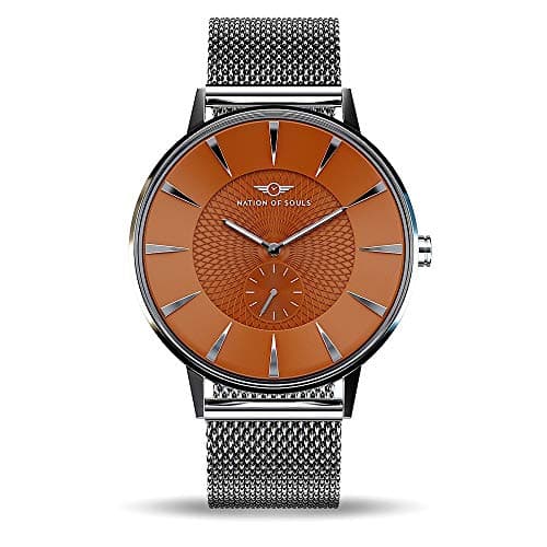 Image of Nation of Souls Eclipse Collection Silver and Coffee Men's 42mm Stainless Steel Case Wrist Watch with 20mm Mesh Strap British Designed Watches