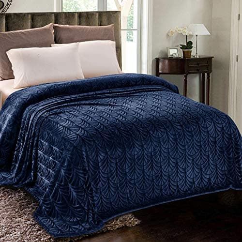 Image of Whale Flotilla Flannel Fleece Double Size Blanket for Bed, 150x200 CM Soft Fluffy Velvet Bed Blanket with Decorative Vintage Pattern for All Season, Warm and Lightweight, Navy Blue