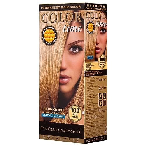 Image of COLOR TIME | Permanent Gel Hair Dye Super Blonde Color 100 | Enriched with Royal Jelly and Vitamin C | Permanent Hair Color | Covers Gray Hair | 100 ML