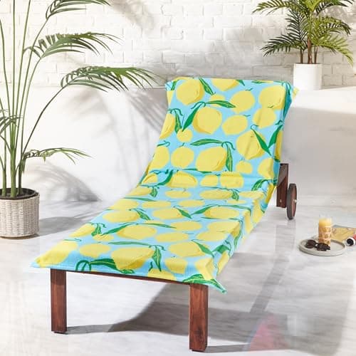 Image of Catherine Lansfield Lemons Cotton 92x180cm Beach Sun Lounger Towel Aqua Blue