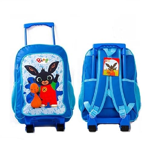 Image of Top Linen Kids Travel Trolley Backpack - Wheeled Suitcase Rucksack Bag - Children Favourite Characters Foldable Carry-on Luggage Carrier Bag - Deluxe Bing Trolley Bag