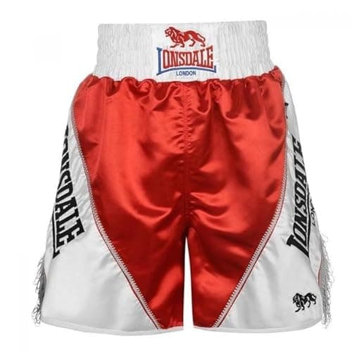 Image of Lonsdale Men's Pro Large Logo Braid and Tassle Trunk Shorts - Red/White, X-Small