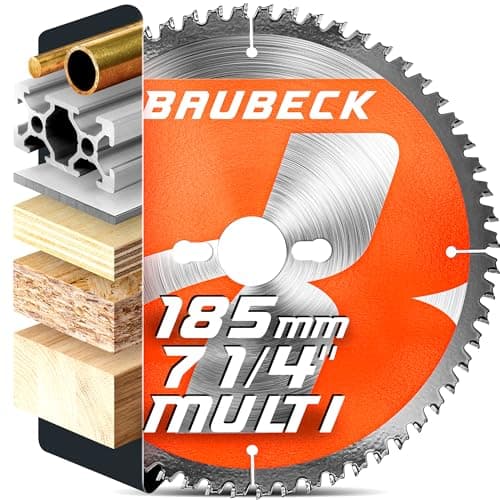 Image of BAUBECK Circular Saw Blade 185mm x 20mm +16mm Ring - 80T fine cut in Wood, Metal etc. - TCT 185 mm saw blade x80T - Compatible with Evolution FW255TCT-60, Hikoki C7SB3, Dewalt DCS580 185mm saw blade