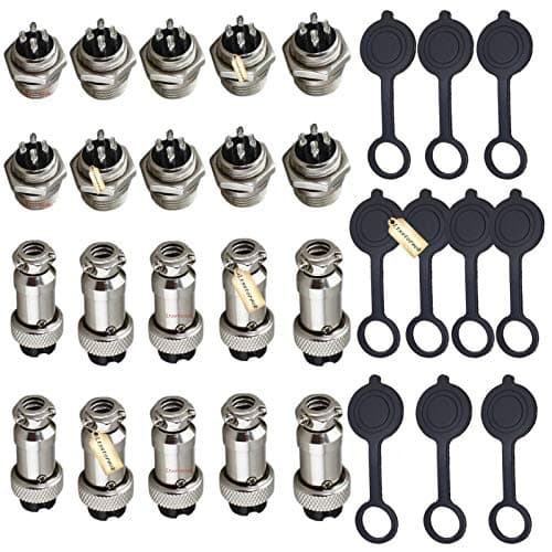 Image of Ltsstoreuk 10Pairs Metal Aviation Connector 4Pin 16MM 5A Thread Male Female Aviation Wire Plug Adapter GX16-4 Din with 10Pcs Rubber Aviation Protector Cap