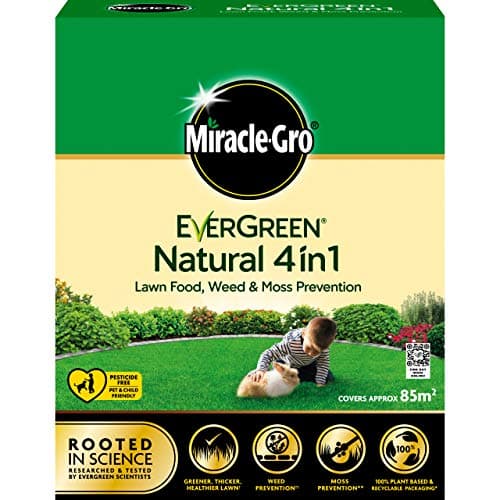 Image of Miracle-Gro Natural 4 in1-Lawn Feed, Weed & Moss Preventor Lawn Fertiliser, 85 m2