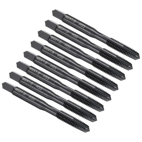 Image of uxcell Spiral Point Plug Threading Tap M6 x 1.0 Thread, Ground Threads H2, High Speed Steel 6542, Nitriding, Metric Screw Taps Tapping Bit for Thread Repair, 8pcs