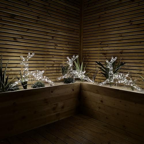 Image of SNOWTIME Set of 3 70cm Light up Christmas Reindeer Garden Stake Lights with 300 Warm White LEDs