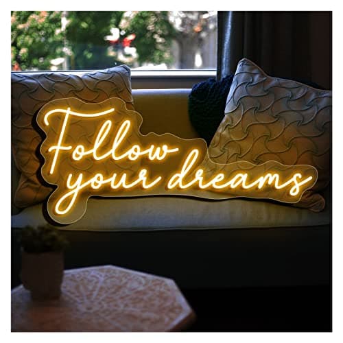 Image of Neon Sign 'Follow Your Dreams'Lights Custom Led Visual Art Wall Light Up Sign Neon for Room Wedding Party Wall Decor(Yellow,60x27cm(23x10.6in))