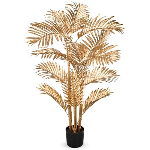 Image of Briful 110 CM Gold Artificial Areca Palm Tree Fake Plants in Pot, 3.6Ft Tall Faux Plants Artificial Tree with 2 Trunks, Fake Palm Tree Decorative Houseplant for Home Decor Housewarming Gift