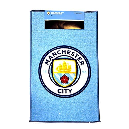 Image of Manchester City FC Official Printed Football Crest Rug (One Size) (Blue/White)