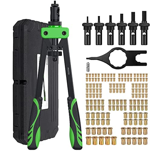 Image of Proster Heavy Duty Rivet Nut Gun Tool Kit 14" with 150Pcs M3 M4 M5 M6 M8 M10 Rivet Nuts & 6Pcs Metric Mandrels High-Strength Alloy Steel Rivet Nut Setter Kit Hand RIV Nut Gun Set with Storage Box