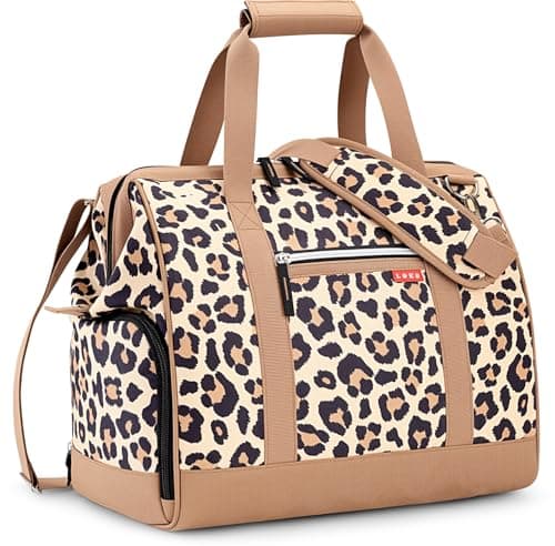 Image of Lekesky Weekend Overnight Bags for Women - 33l Top Large Opening Travel Duffles Bag, Holdall Bag for Airlines with Shoes Compartment (Leopard Print,42 * 33 * 24cm)