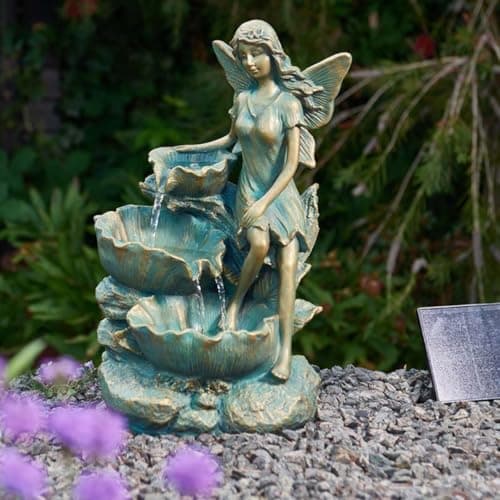 Image of Garden Mile Fairy Falls Cascade Solar Water Fountain, Heavy Duty Round Resin Garden Ornaments Decorative Water Feature For Patio, Balcony, and Outdoor Decor