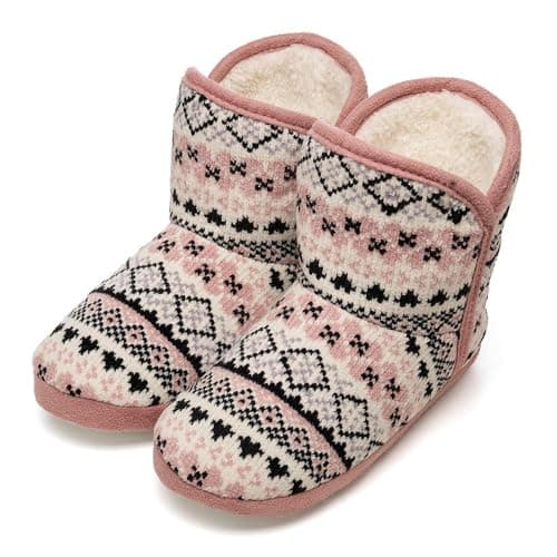 Image of A2Z Ladies Fairisle Bootie Slippers Warm Plush Lined Indoor Slippers with Non Slip Sole Cosy Knit - Bootie LDS 2606 Pink 5/6 UK