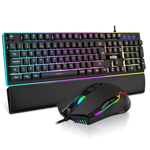Image of RedThunder K10 Wired Gaming Keyboard and Mouse Combo, UK Layout, True RGB Backlight, Soft Leather Wrist Rest, Mechanical Feel Ergonomic Anti-Ghosting Keyboard + 7D 7200 DPI Mouse for PC Mac (Black)