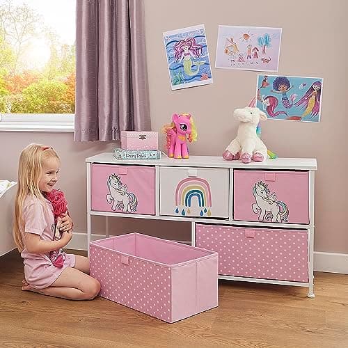 Image of Liberty House Toys Kids Unicorn 5 Drawer Storage Chest, Pink