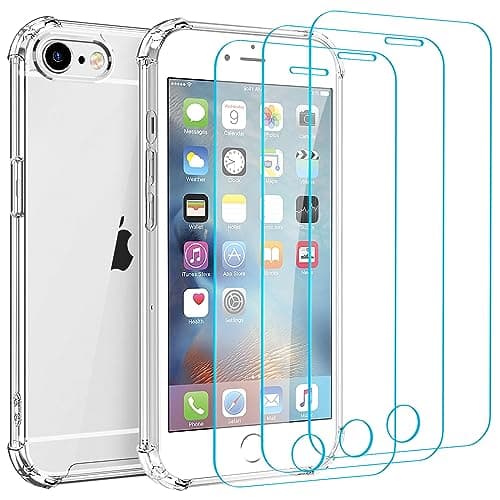 Image of Whioltl Case for iPhone 6 Plus and iPhone 6S Plus with 3 Pack Tempered Glass Screen Protectors, Crystal Clear Phone Cover, Anti-Scratch, Transparent Basic Case Compatible with Wireless Charger