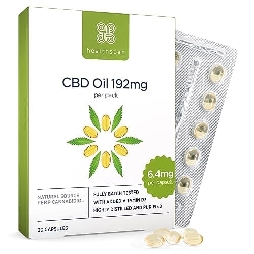 Image of Healthspan CBD Oil Capsules 192mg | 6.4 mg Pure CBD Oil Capsules | 192 mg CBD per Pack | Enriched with Vitamin D | Supports Your Muscles